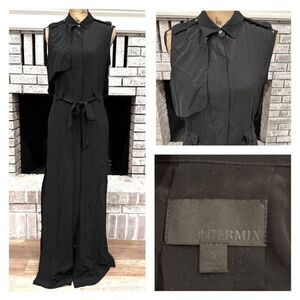 Intermix 100% Silk Black Maxi Dress Button Down Avante Garde Cut Out Small Milit